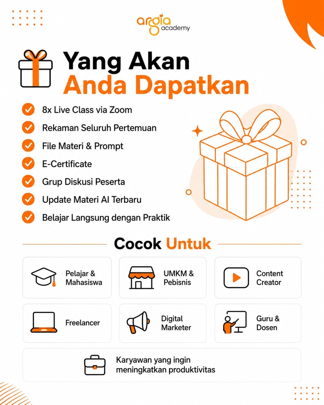 Apa yang akan didapatkan peserta AI Mastery Batch 3 Argia Academy