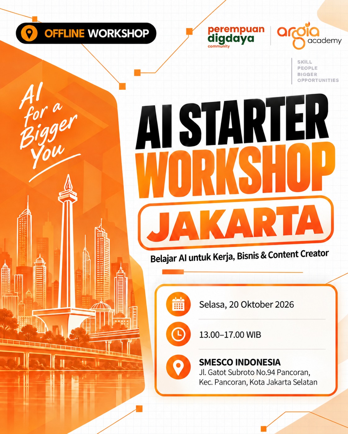 Poster AI Starter Workshop Jakarta bersama Kurniawan Subiantoro